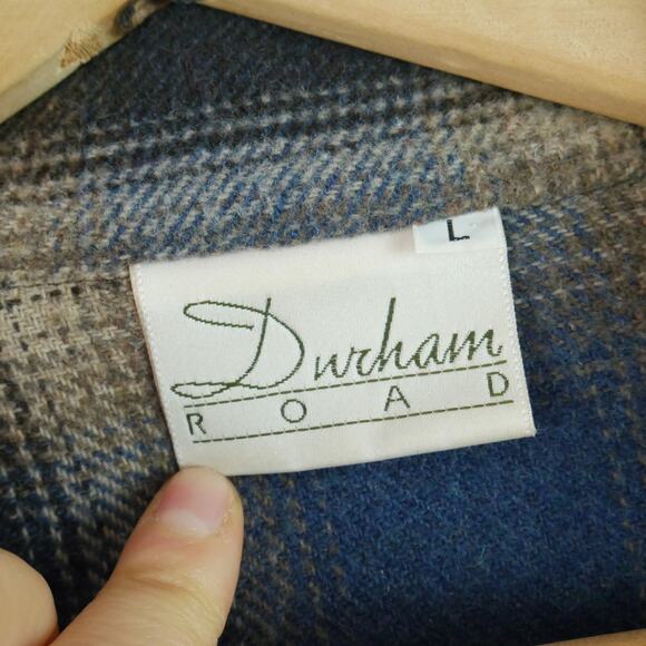 Vintage Large Shacket Oversized Western Shadow Plaid Fringe 90s Wool Blend - Picture 2 of 10